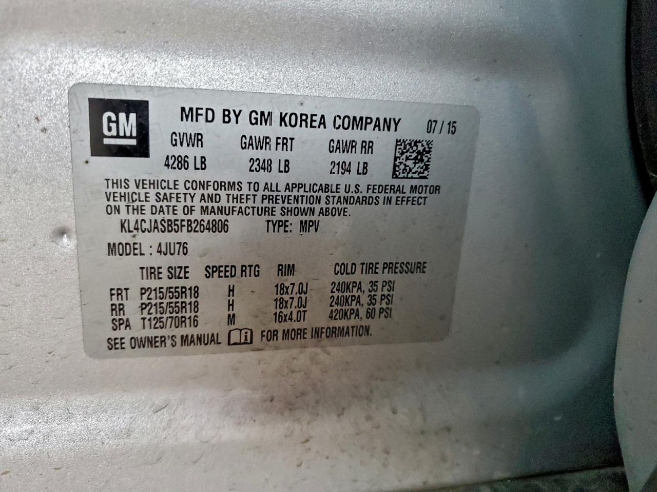 2015 Buick Encore VIN: KL4CJASB5FB264806 Lot: 94570175