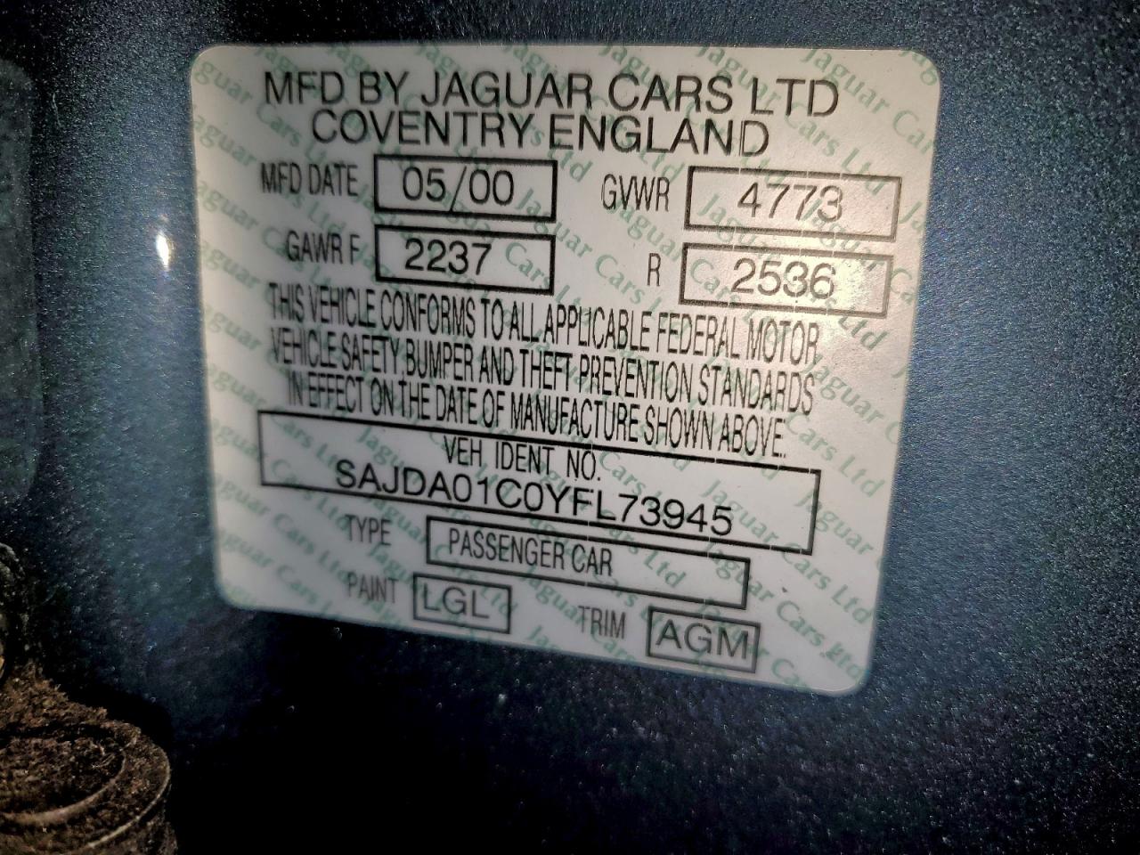 2000 Jaguar S-Type VIN: SAJDA01C0YFL73945 Lot: 94763555