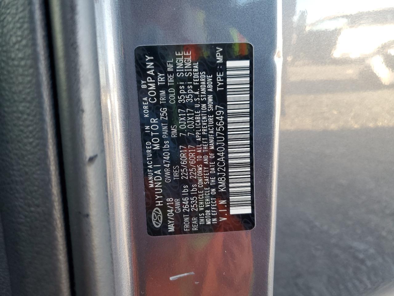 2018 Hyundai Tucson Se VIN: KM8J2CA40JU756497 Lot: 90759775