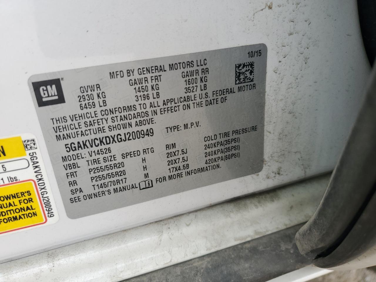 2016 Buick Enclave VIN: 5GAKVCKDXGJ200949 Lot: 91705225