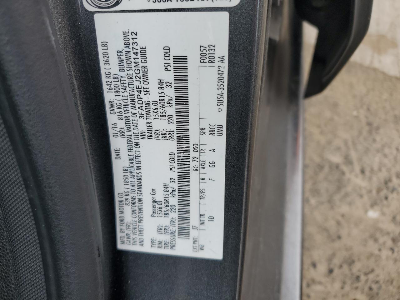 2016 Ford Fiesta Se VIN: 3FADP4EJ2GM147312 Lot: 91827045