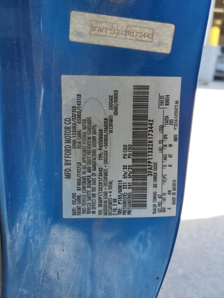 2002 Ford Escort Zx2 VIN: 3FAFP113X2R173442 Lot: 91819135