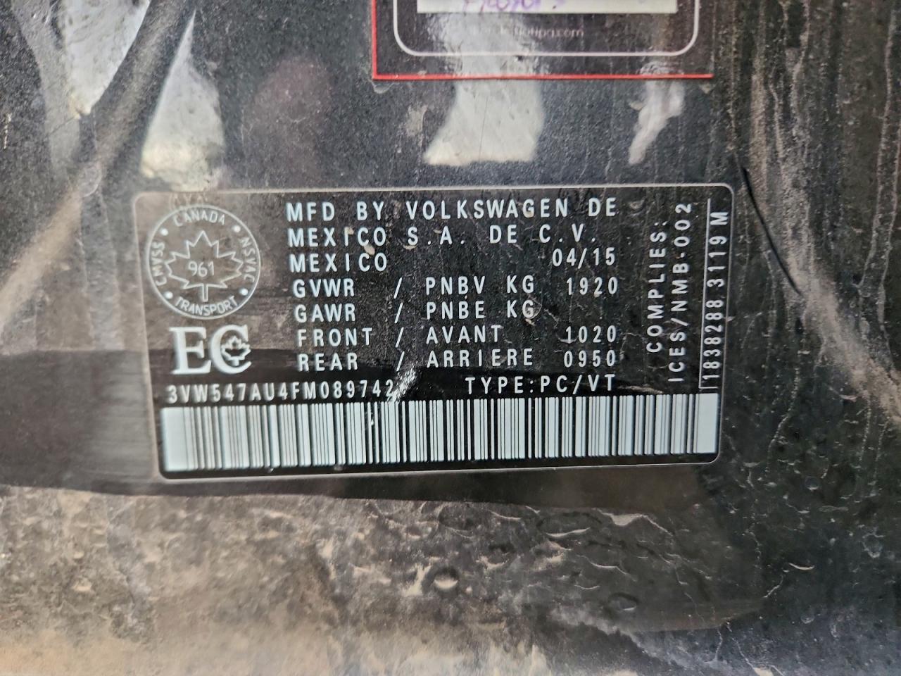 2015 Volkswagen Gti VIN: 3VW547AU4FM089742 Lot: 91090215