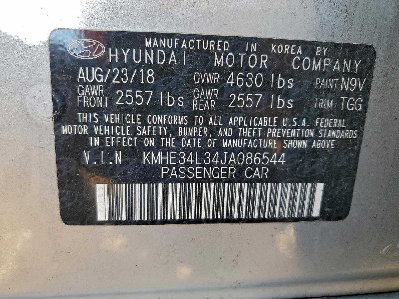 2018 Hyundai Sonata Hybrid VIN: KMHE34L34JA086544 Lot: 94381865