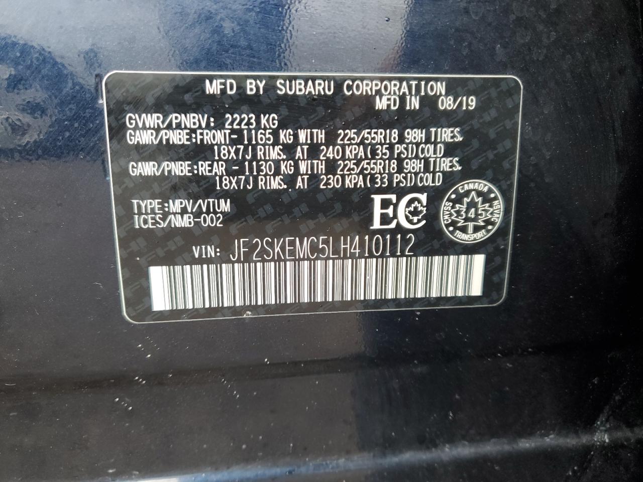 2020 Subaru Forester Sport VIN: JF2SKEMC5LH410112 Lot: 92589795