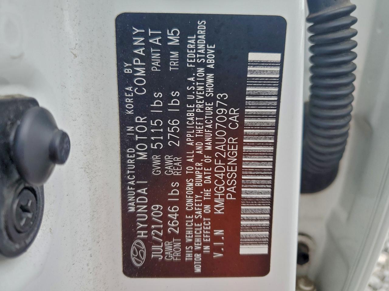 2010 Hyundai Genesis 4.6L VIN: KMHGC4DF2AU070973 Lot: 93728995