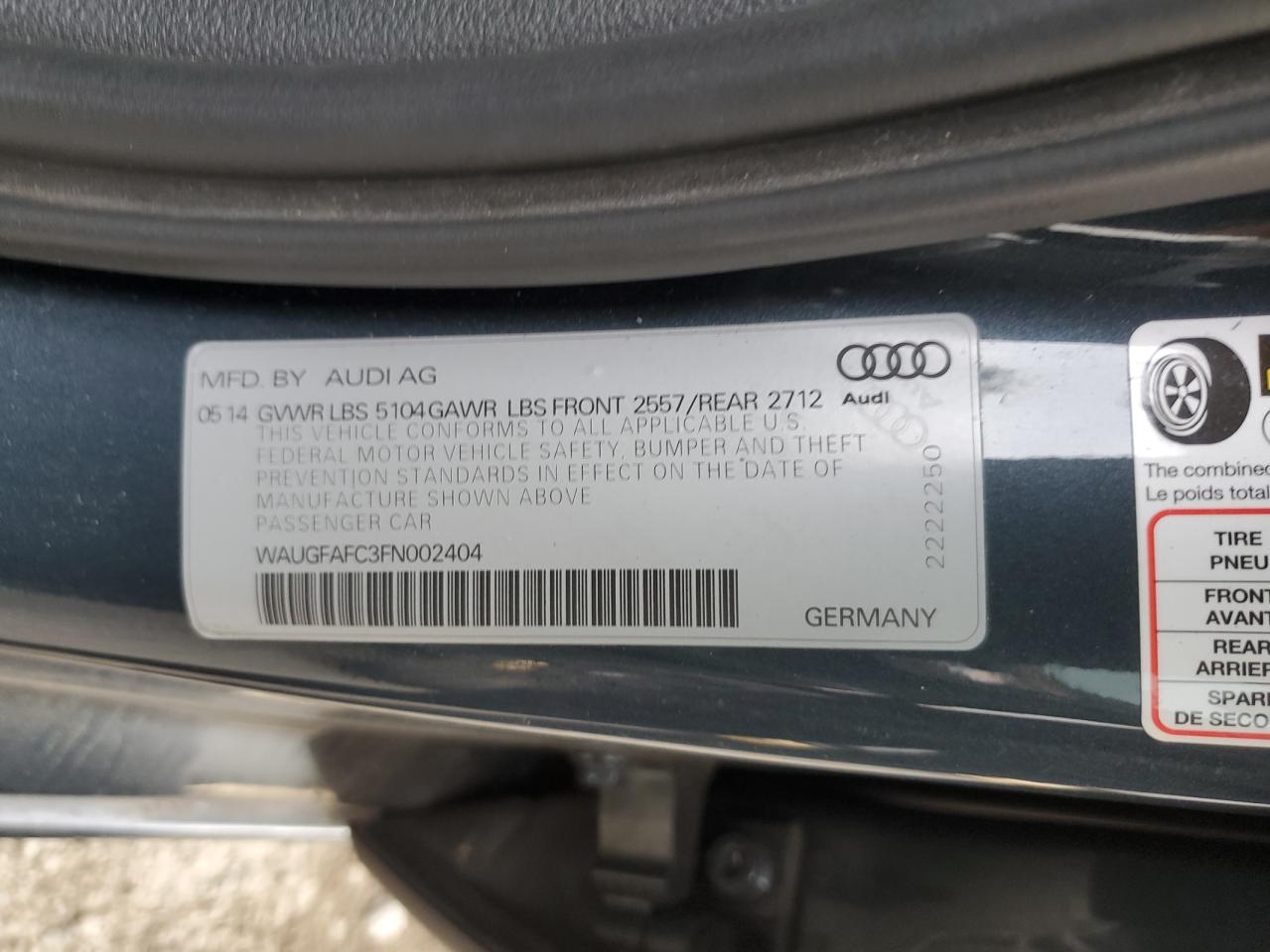 2015 Audi A6 Premium Plus VIN: WAUGFAFC3FN002404 Lot: 85436155