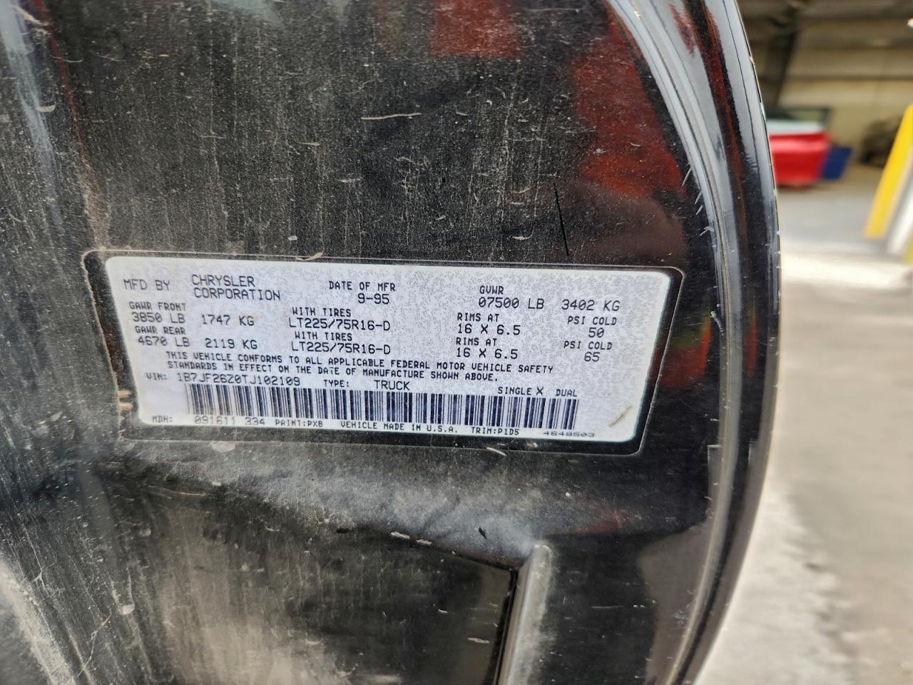 1996 Dodge Ram 2500 VIN: 1B7JF26Z0TJ102109 Lot: 93317475