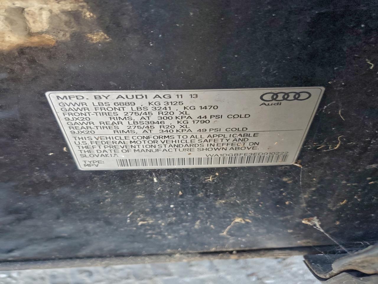 2014 Audi Q7 Prestige VIN: WA1DGBFE3ED010222 Lot: 94243535