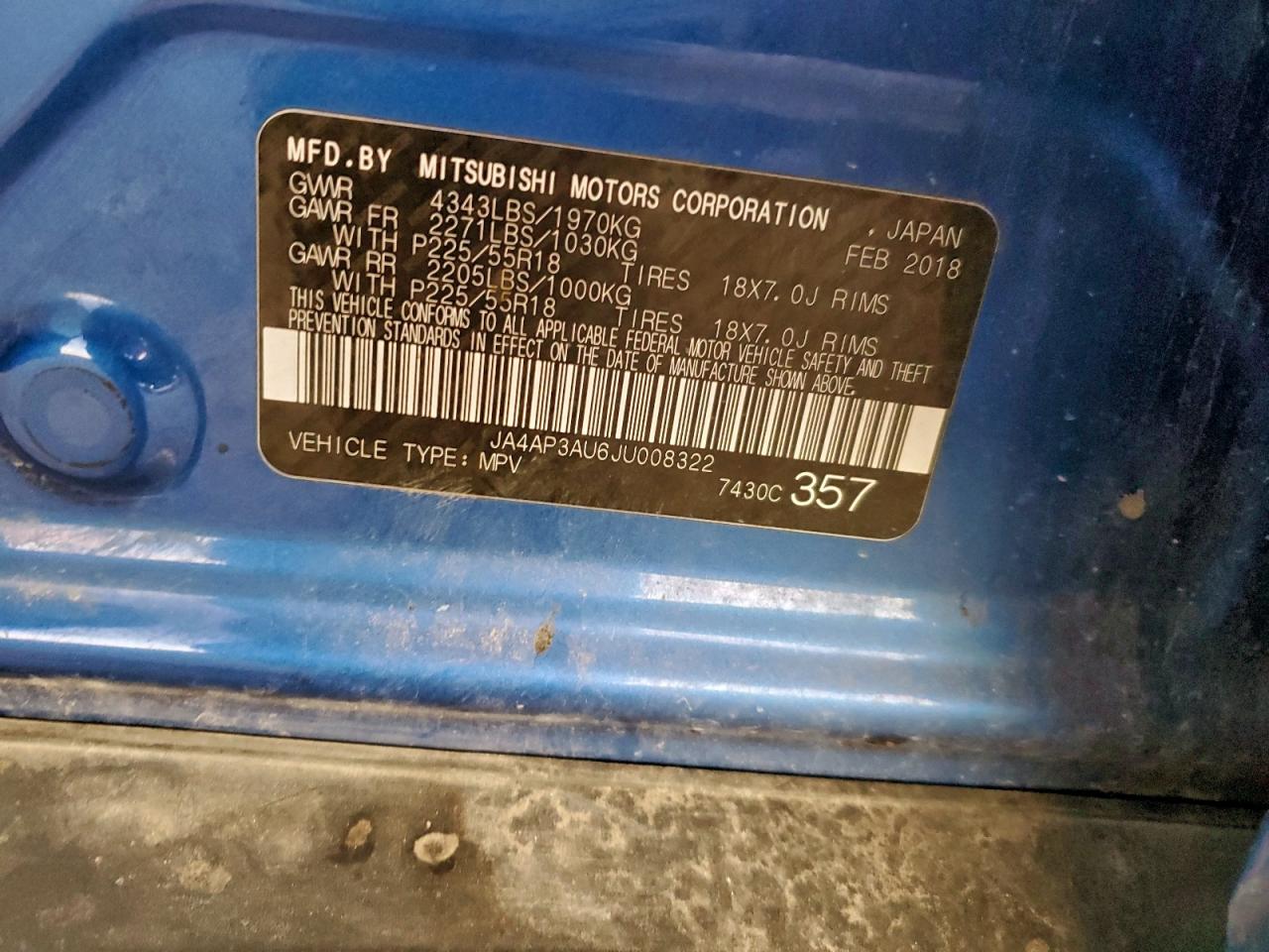 2018 Mitsubishi Outlander Sport Es VIN: JA4AP3AU6JU008322 Lot: 94116965