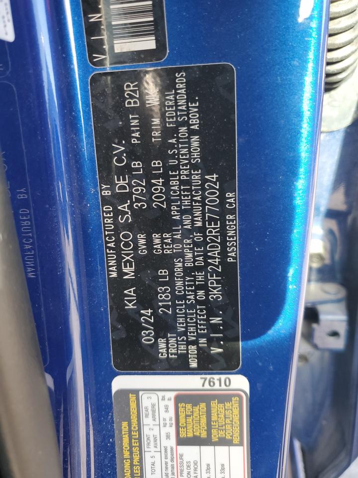 2024 Kia Forte Lx VIN: 3KPF24AD2RE770024 Lot: 91310075