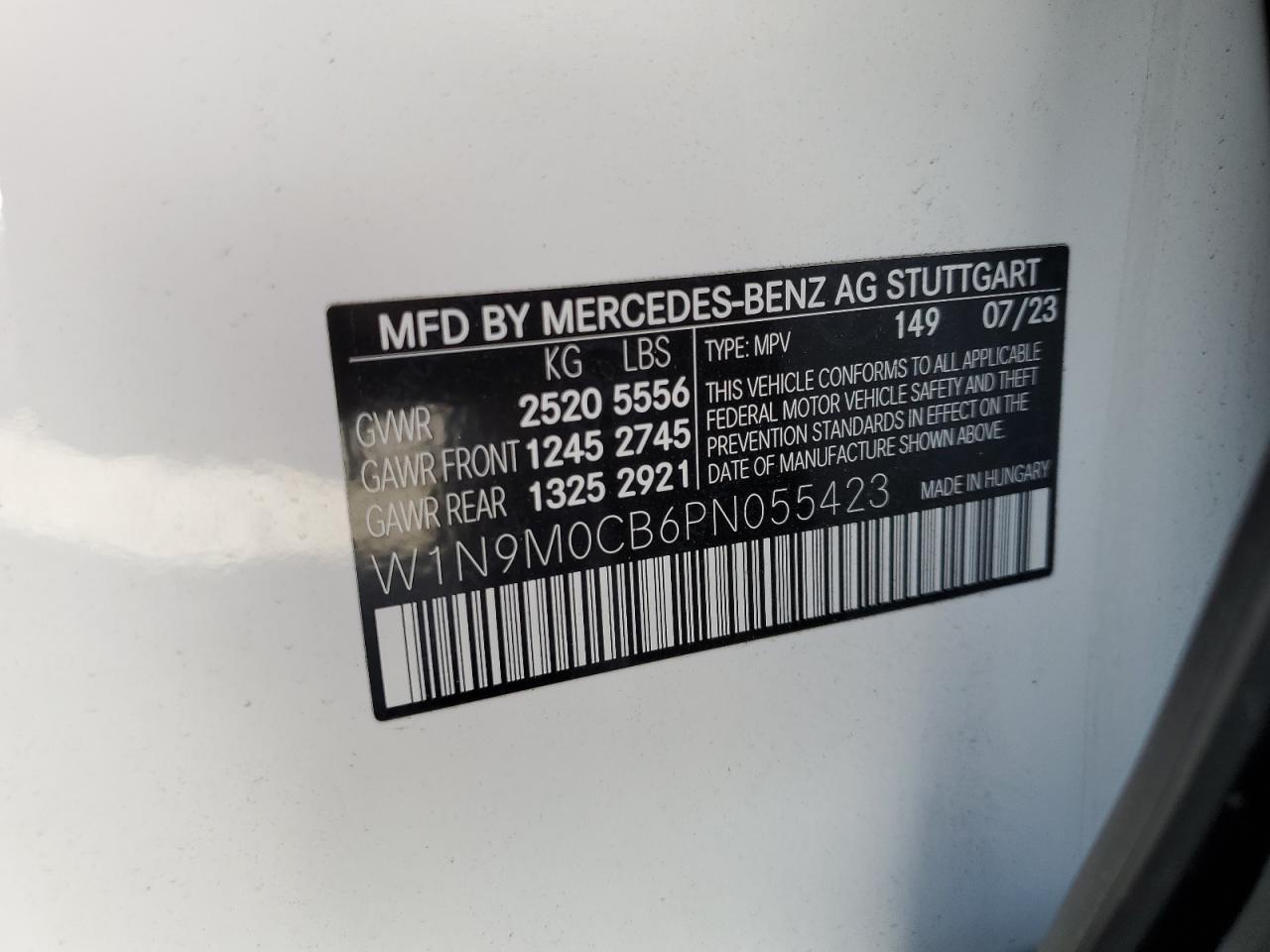 2023 Mercedes-Benz Eqb 250+ VIN: W1N9M0CB6PN055423 Lot: 90937525