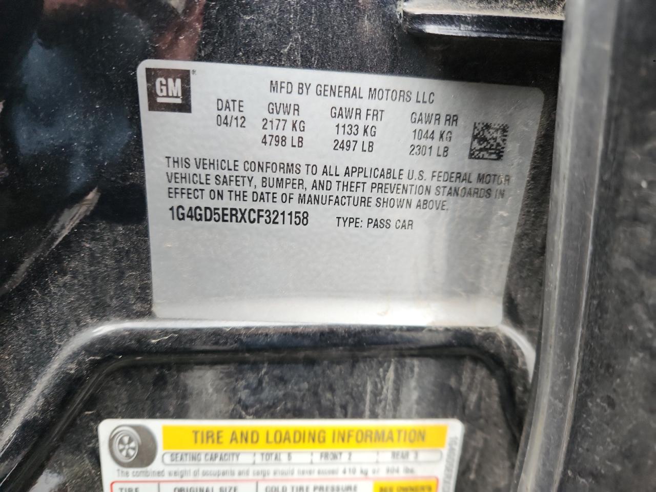 2012 Buick Lacrosse Premium VIN: 1G4GD5ERXCF321158 Lot: 93298385