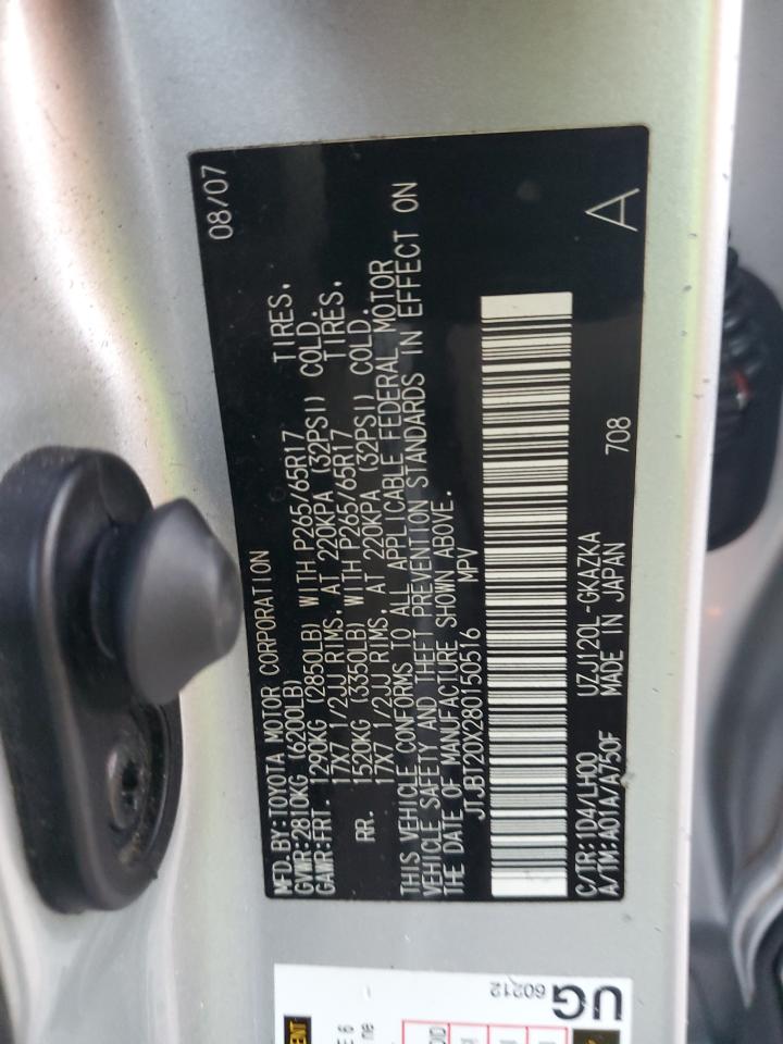 2008 Lexus Gx 470 VIN: JTJBT20X280150516 Lot: 92816805