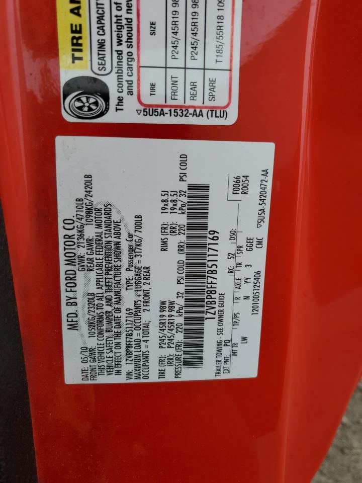 2011 Ford Mustang Gt VIN: 1ZVBP8FF7B5117169 Lot: 93458465