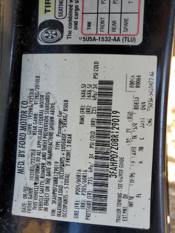 2008 Ford Fusion Se VIN: 3FAHP07Z08R129019 Lot: 93389885