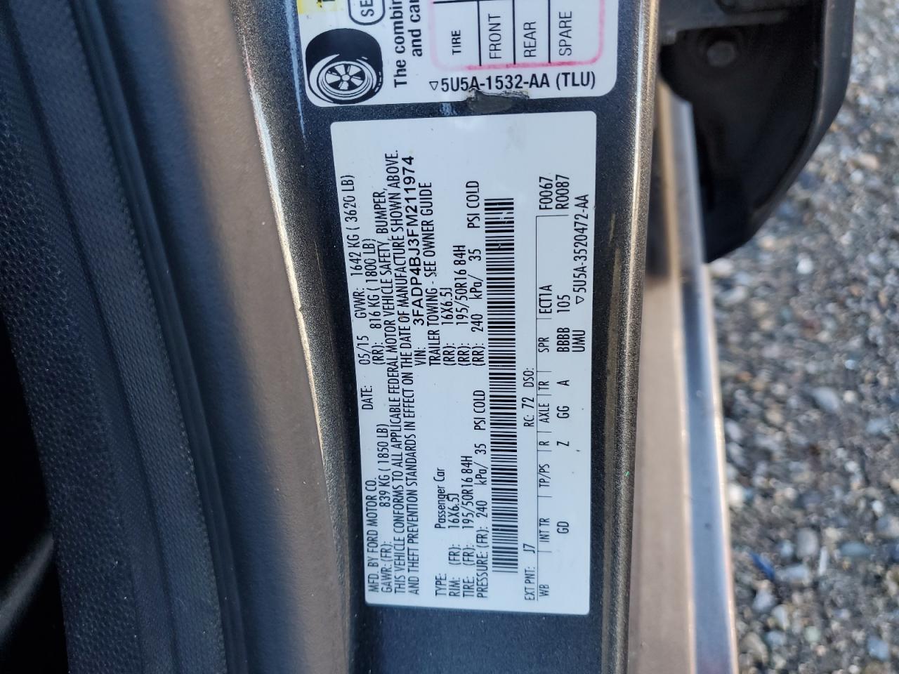 2015 Ford Fiesta Se VIN: 3FADP4BJ3FM211974 Lot: 92740865