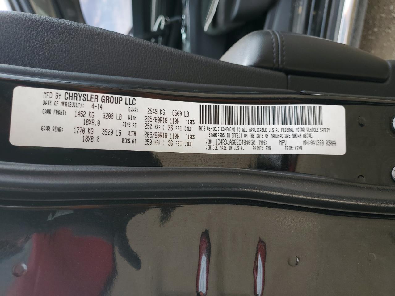 2014 Dodge Durango Sxt VIN: 1C4RDJAG6EC484050 Lot: 91367815