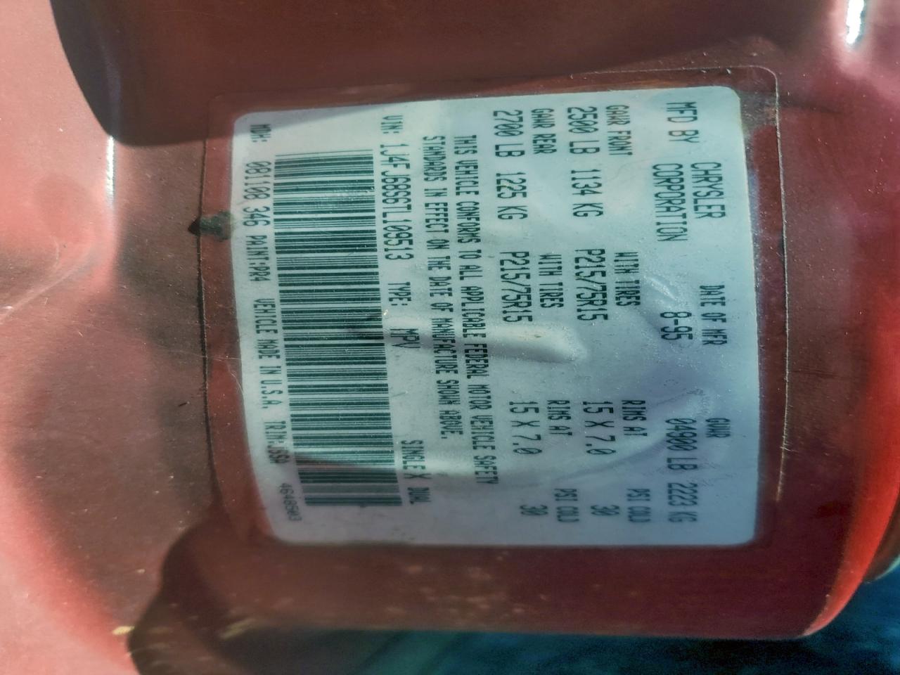 1996 Jeep Cherokee Sport VIN: 1J4FJ68S6TL109513 Lot: 94528525