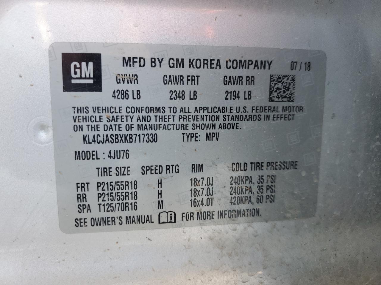 2019 Buick Encore Preferred VIN: KL4CJASBXKB717330 Lot: 86688425