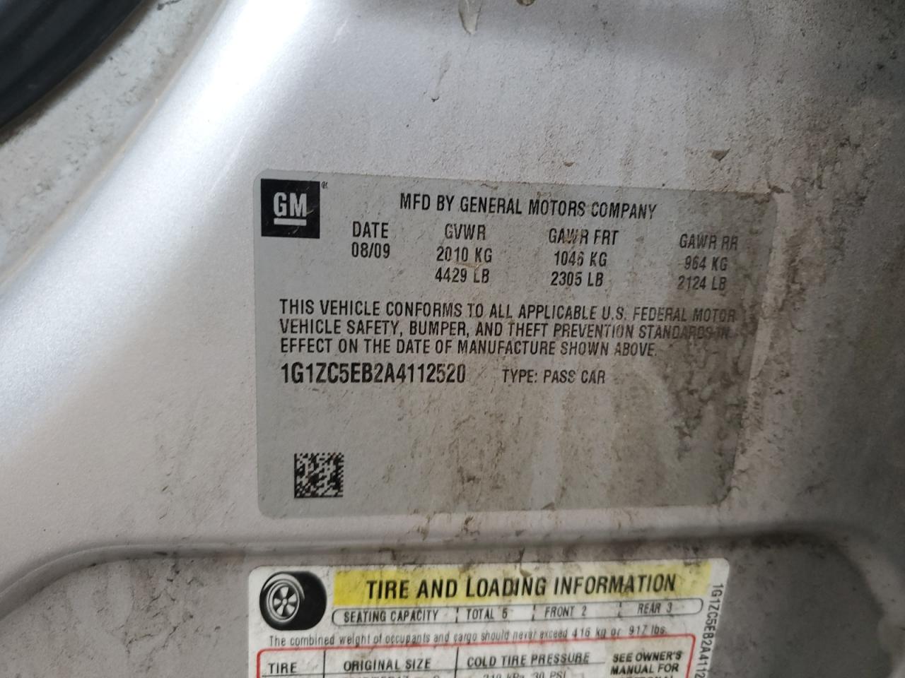 2010 Chevrolet Malibu 1Lt VIN: 1G1ZC5EB2A4112520 Lot: 93009445