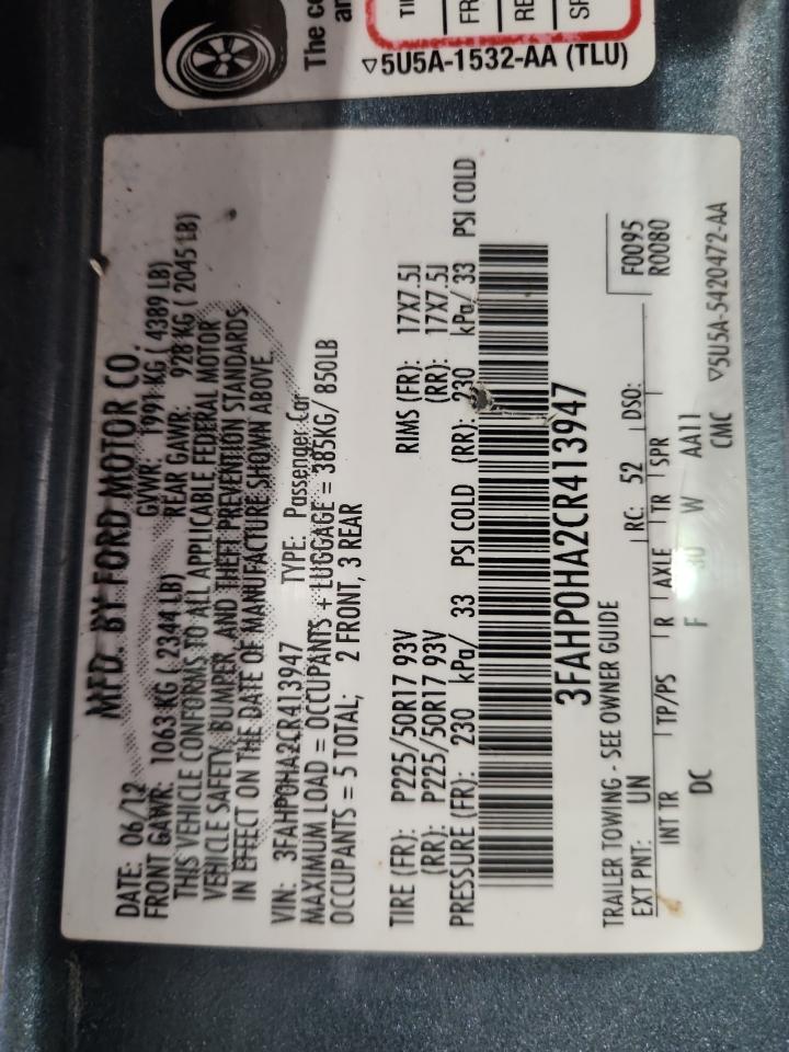 2012 Ford Fusion Se VIN: 3FAHP0HA2CR413947 Lot: 92055725