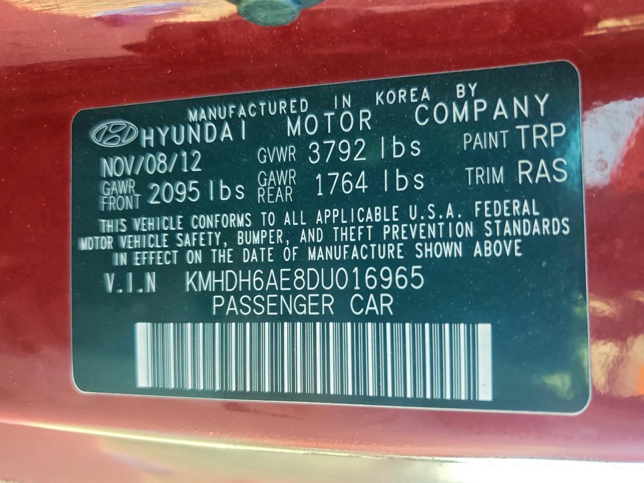 2013 Hyundai Elantra Coupe Gs VIN: KMHDH6AE8DU016965 Lot: 93511375