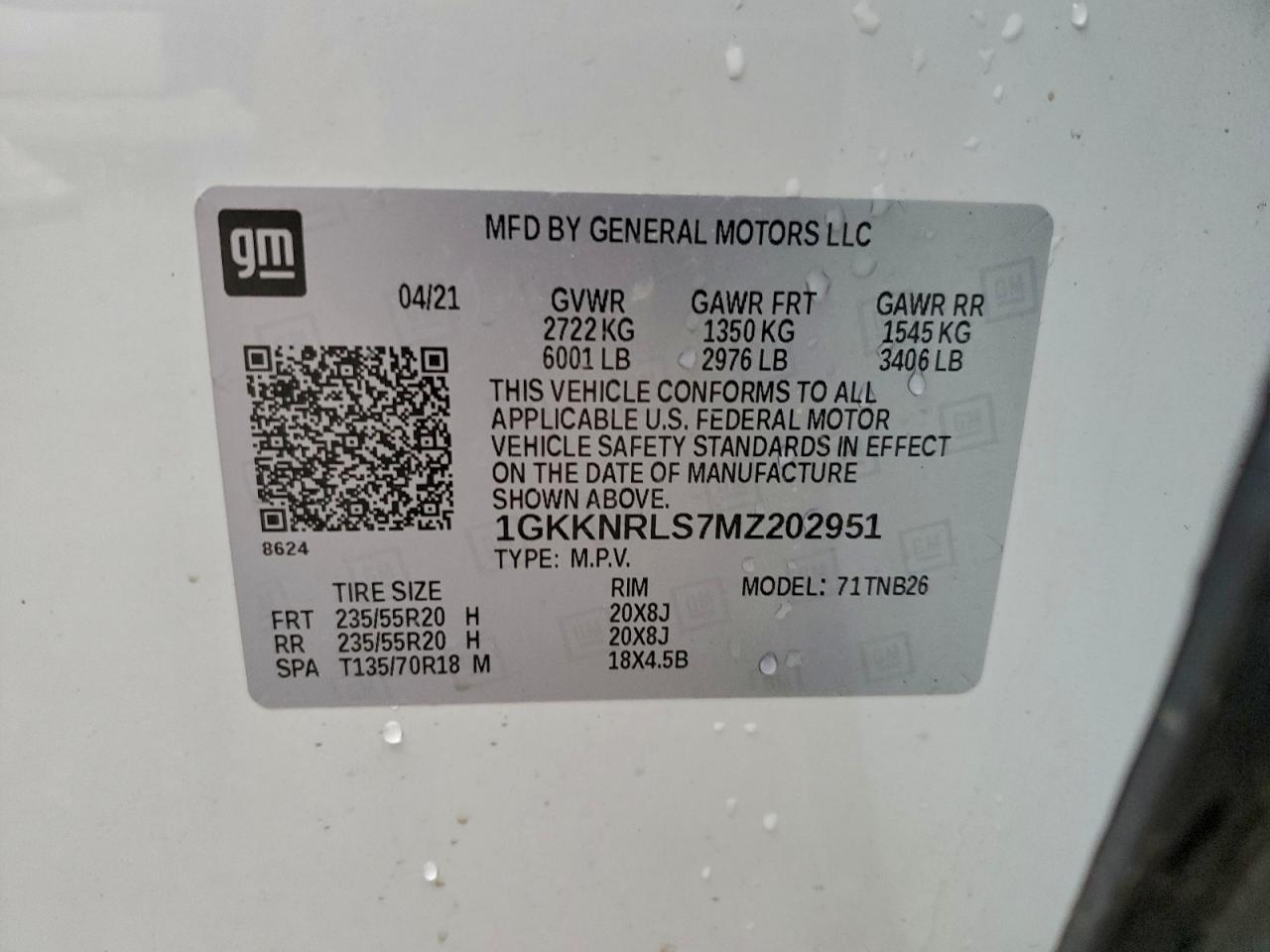 2021 GMC Acadia Sle VIN: 1GKKNRLS7MZ202951 Lot: 94125055