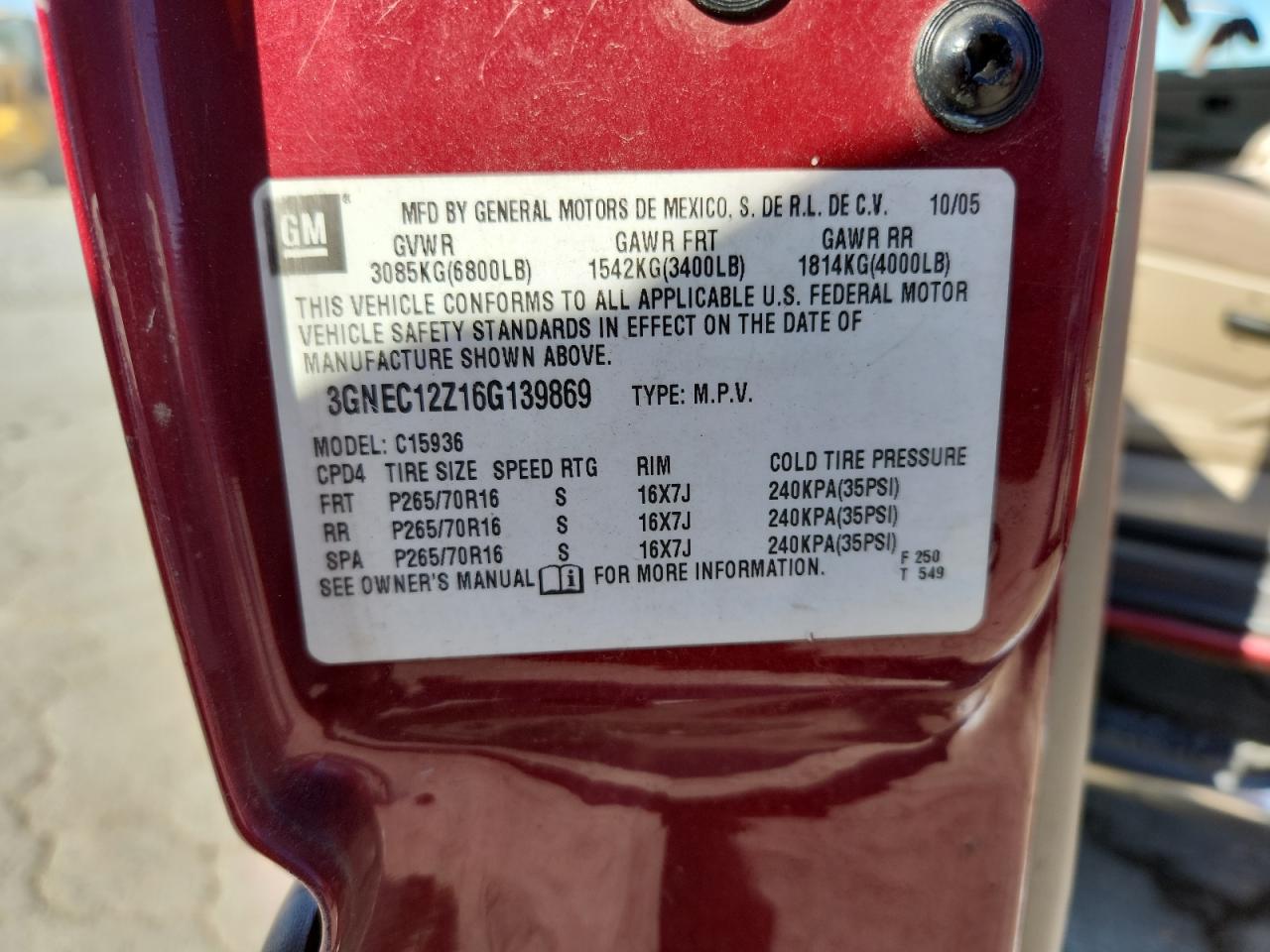 2006 Chevrolet Avalanche C1500 VIN: 3GNEC12Z16G139869 Lot: 92725185