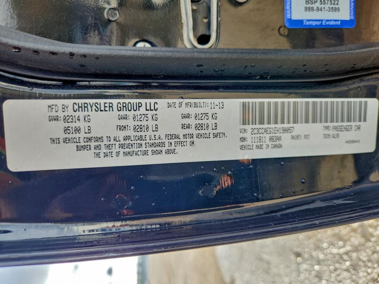 2014 Chrysler 300C VIN: 2C3CCAEG1EH190057 Lot: 93444635