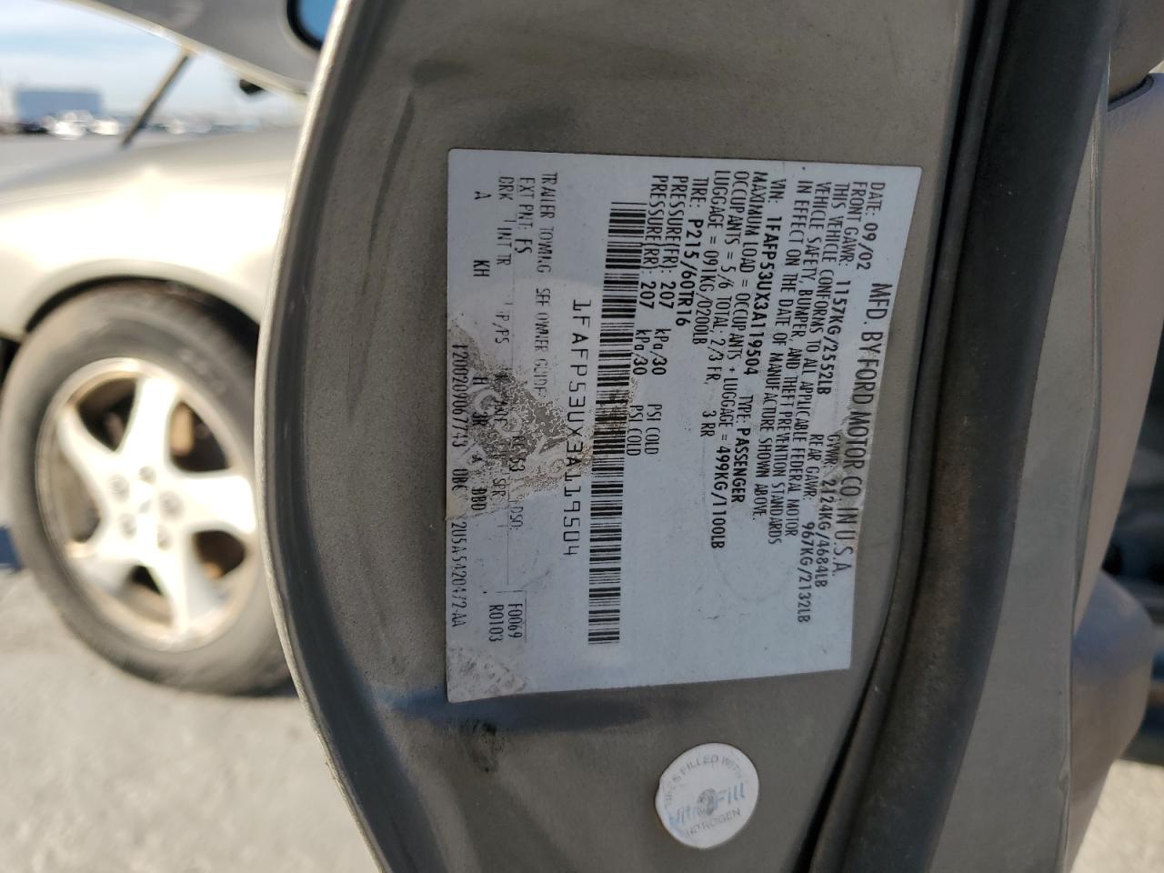 2003 Ford Taurus Se VIN: 1FAFP53UX3A119504 Lot: 91447475