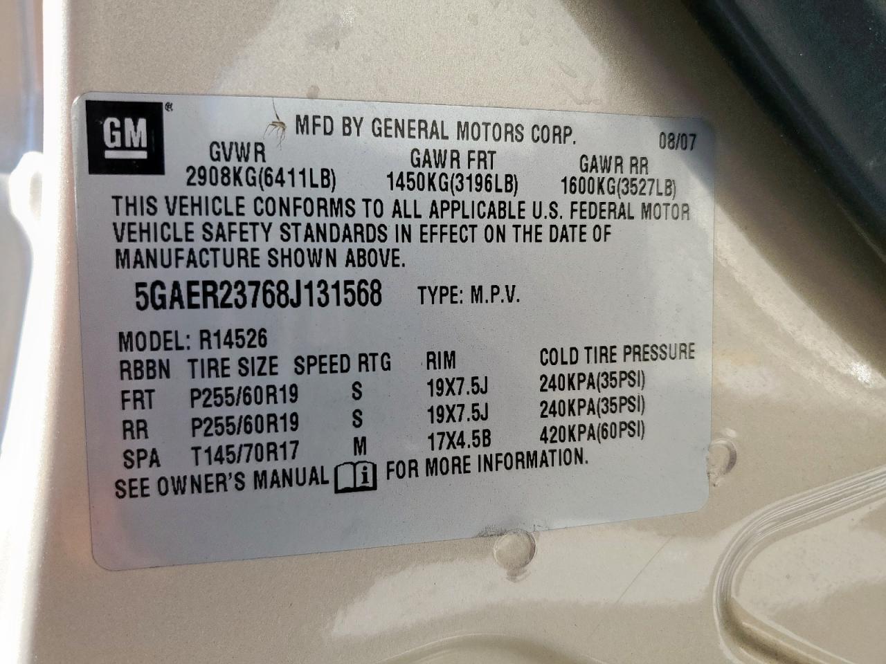 2008 Buick Enclave Cxl VIN: 5GAER23768J131568 Lot: 91761865