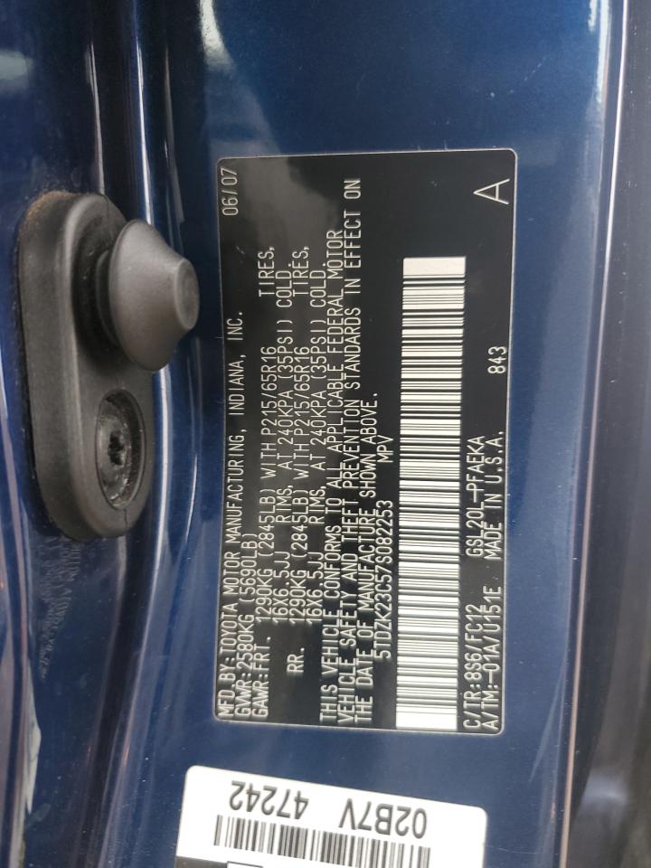 2007 Toyota Sienna Ce VIN: 5TDZK23C57S082253 Lot: 93498475