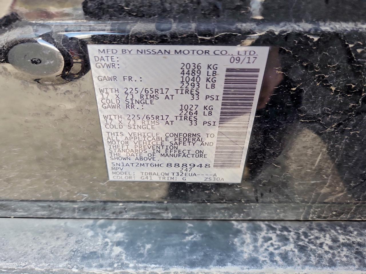 2017 Nissan Rogue S VIN: 5N1AT2MT6HC888948 Lot: 94934435