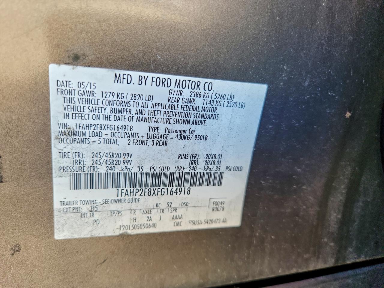 2015 Ford Taurus Limited VIN: 1FAHP2F8XFG164918 Lot: 93868015