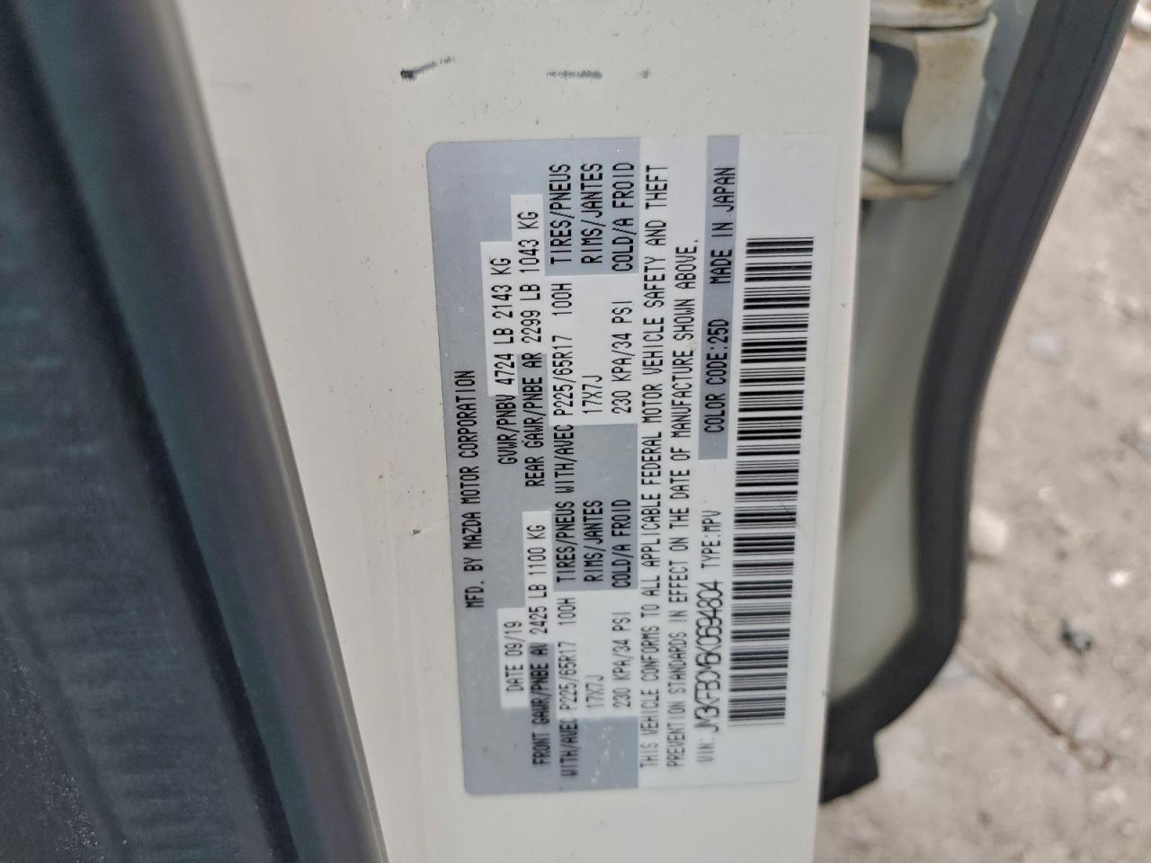 2019 Mazda Cx-5 Touring VIN: JM3KFBCM6K0694804 Lot: 94124515