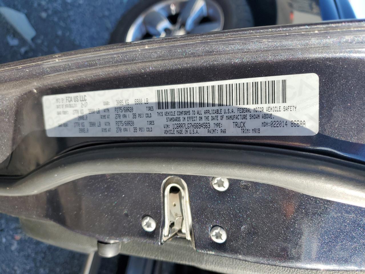 2017 Ram 1500 Slt VIN: 1C6RR7LG7HS694563 Lot: 91615535