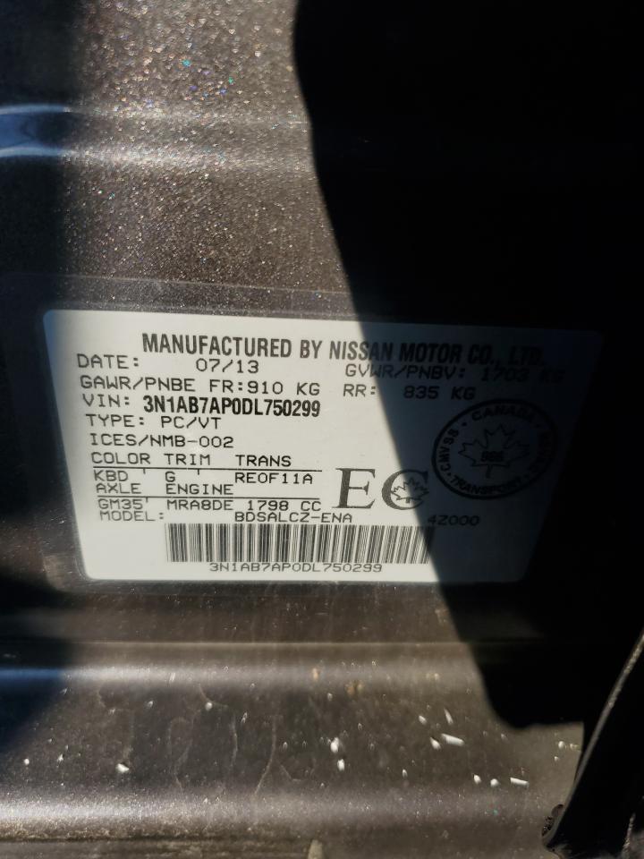 2013 Nissan Sentra S VIN: 3N1AB7AP0DL750299 Lot: 91014995