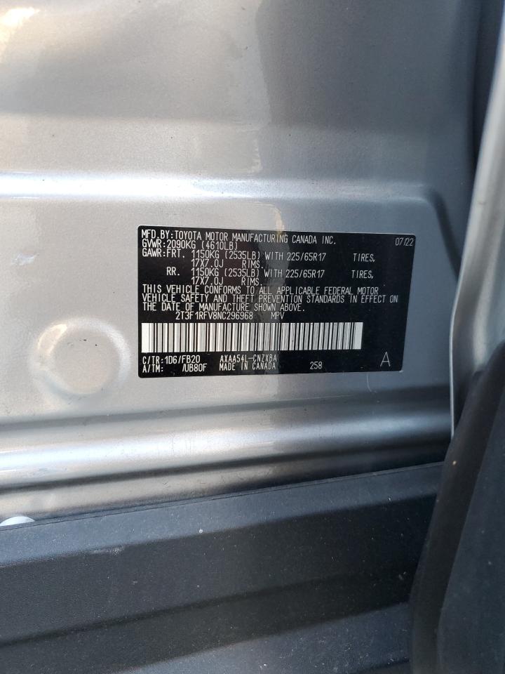 2022 Toyota Rav4 Le VIN: 2T3F1RFV8NC296968 Lot: 91611635