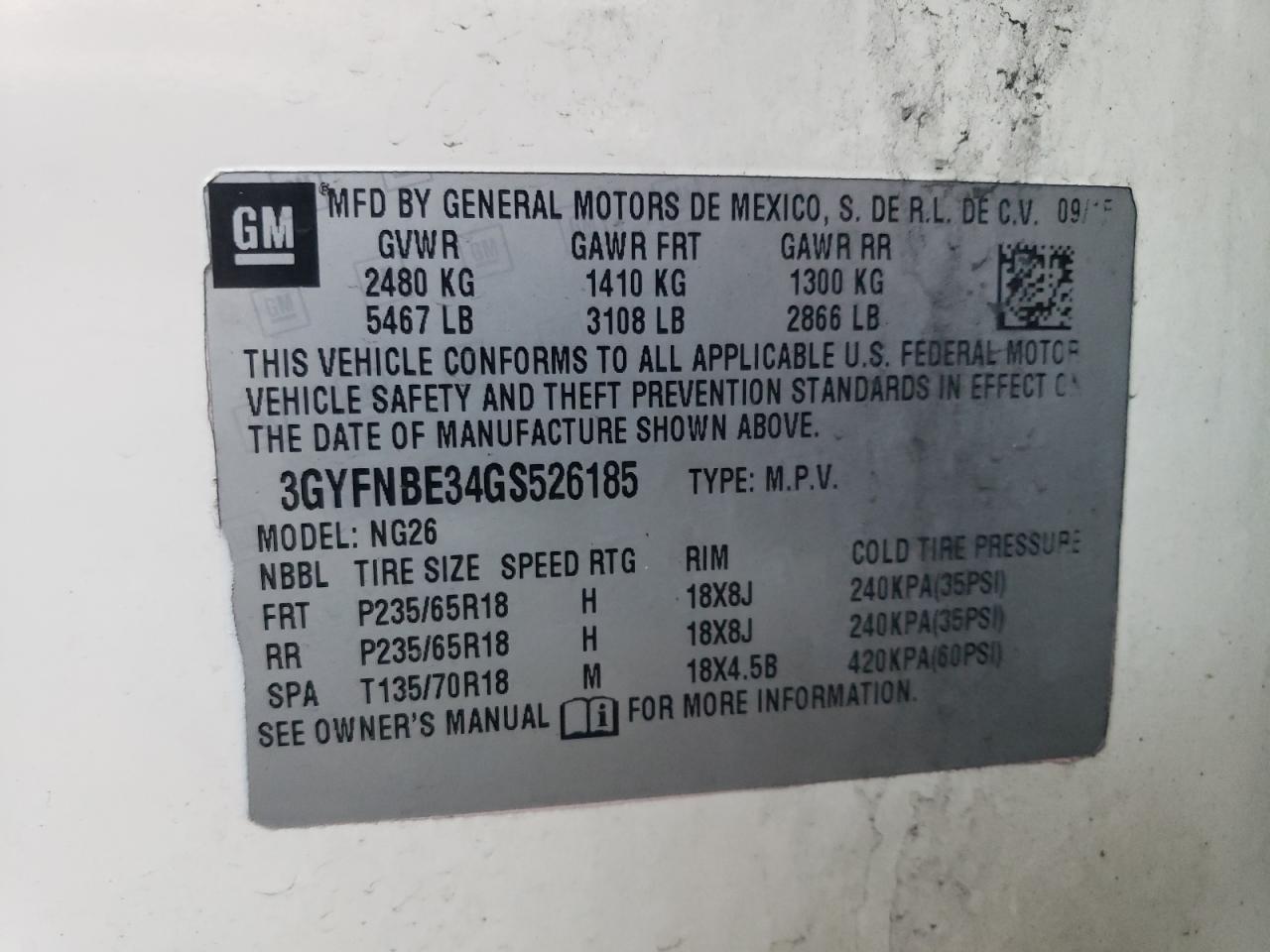 2016 Cadillac Srx Luxury Collection VIN: 3GYFNBE34GS526185 Lot: 91393335