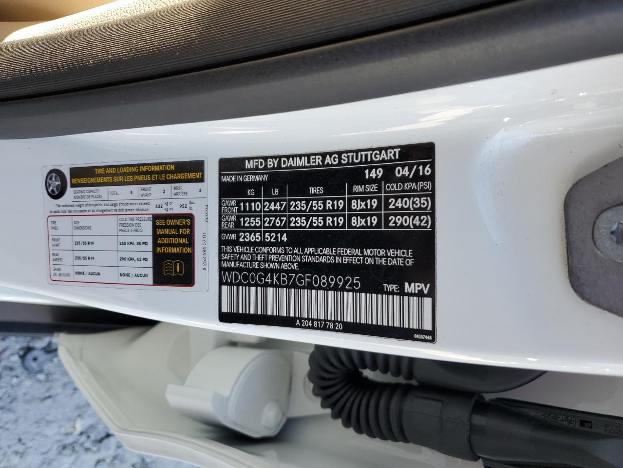 2016 Mercedes-Benz Glc 300 4Matic VIN: WDC0G4KB7GF089925 Lot: 93031385