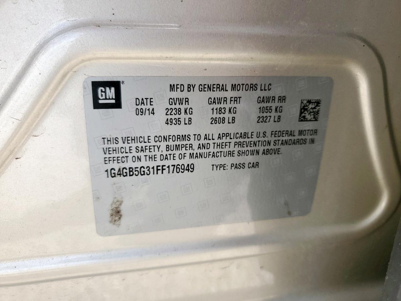 2015 Buick Lacrosse VIN: 1G4GB5G31FF176949 Lot: 91321535