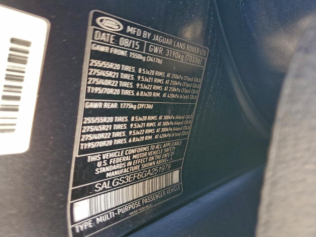 2016 Land Rover Range Rover Supercharged VIN: SALGS3EF6GA251979 Lot: 93652935