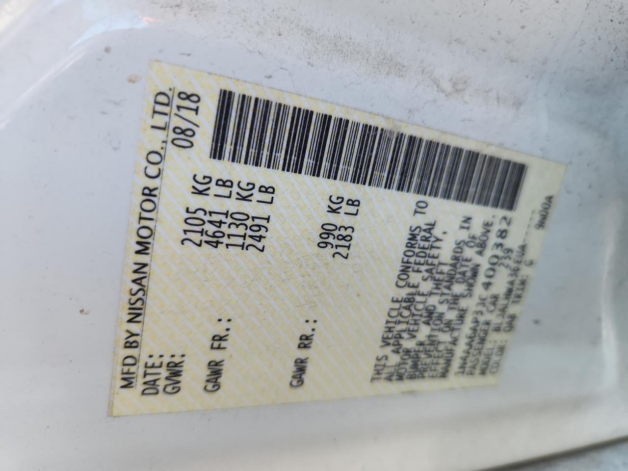 2018 Nissan Maxima 3.5S VIN: 1N4AA6AP3JC400382 Lot: 93022225