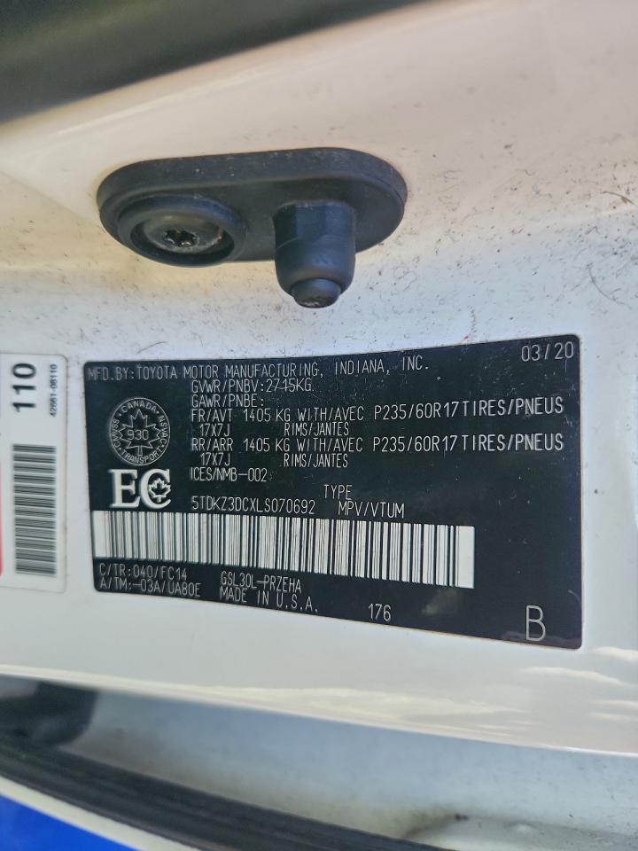 2020 Toyota Sienna Le VIN: 5TDKZ3DCXLS070692 Lot: 93380895