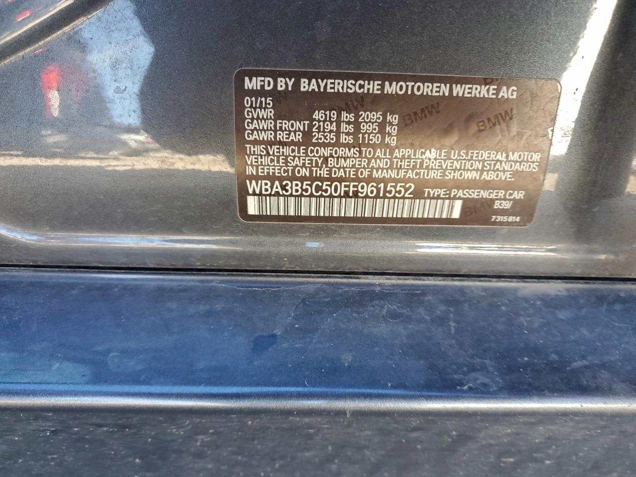 2015 BMW 328 Xi Sulev VIN: WBA3B5C50FF961552 Lot: 94768155