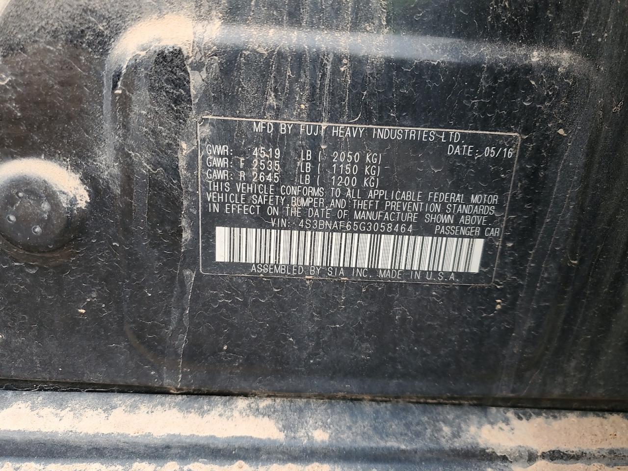 2016 Subaru Legacy 2.5I Premium VIN: 4S3BNAF65G3058464 Lot: 91719905