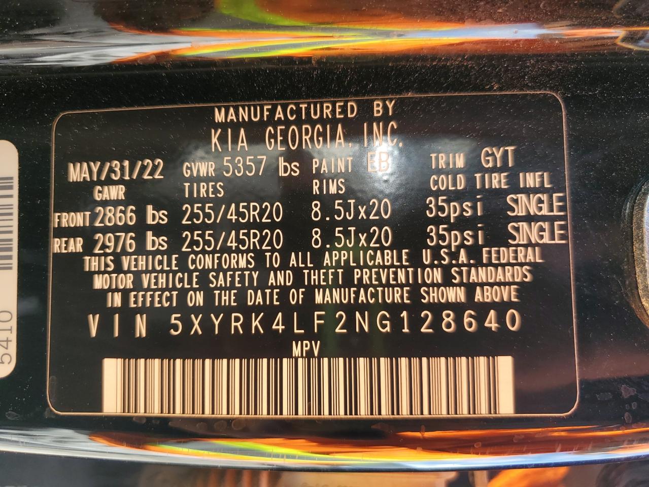 2022 Kia Sorento Sx VIN: 5XYRK4LF2NG128640 Lot: 93225445