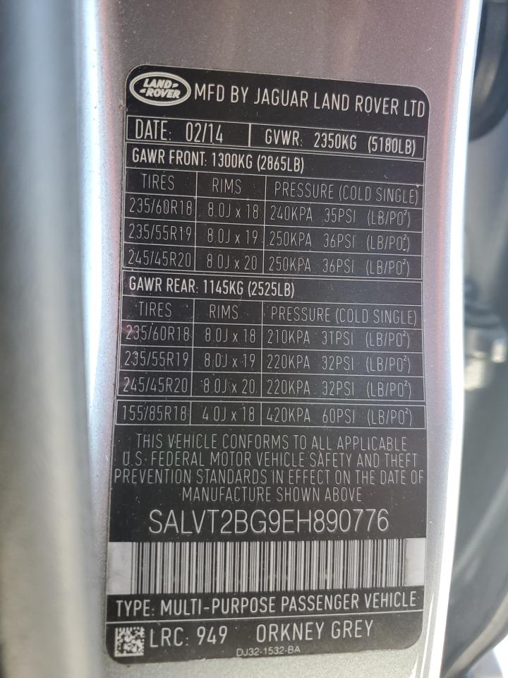 2014 Land Rover Range Rover Evoque Dynamic Premium VIN: SALVT2BG9EH890776 Lot: 90684665