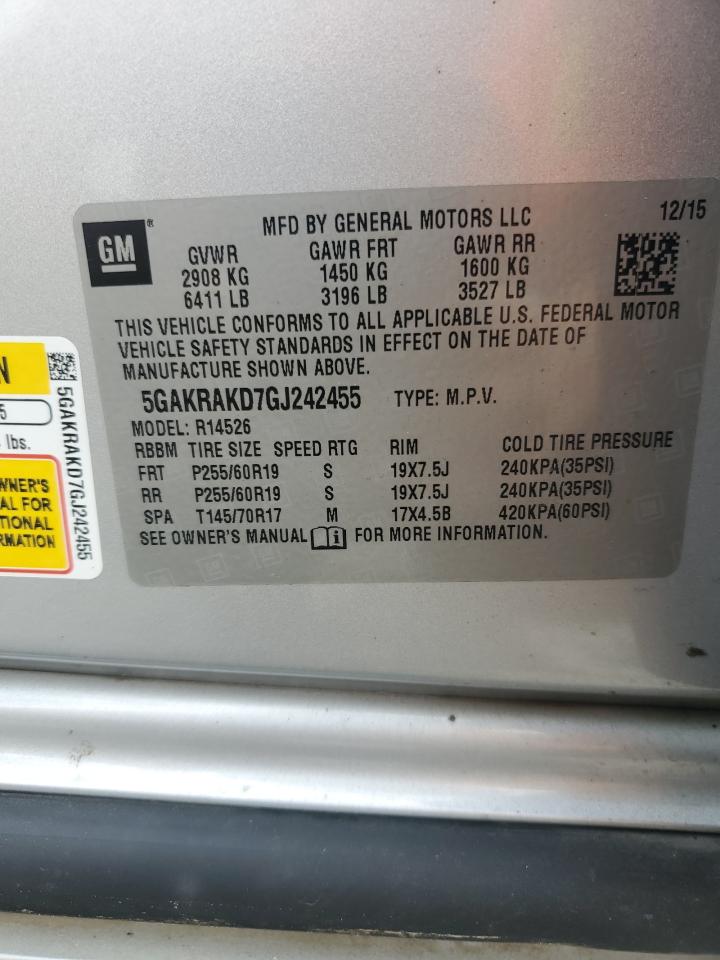 2016 Buick Enclave VIN: 5GAKRAKD7GJ242455 Lot: 93465365